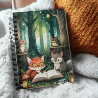 Forest Animals Journal Notebook, Owl Fox Squirrel Stationery, Cute Woodland Creature Writing Book, S