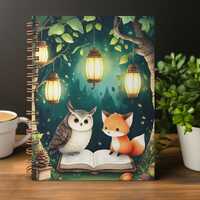 Owl and Fox Reading Notebook, Animal Journal, Forest Friends Stationery, Gift for Book Lovers, Kids 