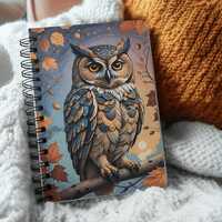 Owl Journal, Autumn Notebook, Great Horned Owl Stationery, Unique Gift, Bird Lover, Fall Theme, Natu