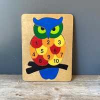 Vintage Owl Wooden Puzzle - Owl Numbers Puzzle - 17 Piece Puzzle