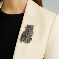 Antique Inspired Owl Glass Eye Brooch Pendant 925 Sterling Silver