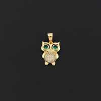 18K Gold Filled Owl Charm with Shiny Green Gem Eyes and Rhinestone Pave Body for Handmade Necklace o
