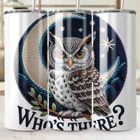 Owl Embroidery Look PNG Tumbler Wrap, Moon and Stars Design, Who's There Tumbler, Cute Animal PN