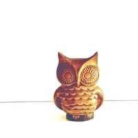 Vintage Owl Penny Bank: 1970s Kitsch Ceramic Figurine. Retro Home