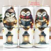 Christmas Owl Tumbler Sublimation Design, 20oz Skinny Tumbler Wrap PNG, Holiday Owl 20 oz Tumbler Wr