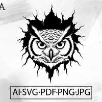 Angry Owl Head Burst Tattoo Style SVG rustic wildlife decal art Digital Download ai svg jpg png pdf