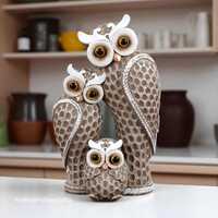 Resin Owl Family Figurine: Rustic Woodland Home Decor