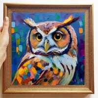 Owl Painting ORIGINAL ART on Canvas Textured Oil Artwork Animal Wall Decor Impasto Unique Gifts for