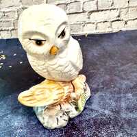 White Owl Ceramic Figurine ~ Bird Statue ~ Rustic Home Decor ~  6&rdquo; high Bird ~  Collectible ~ 