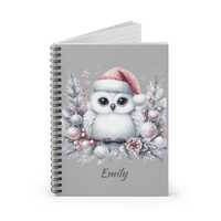 Personalized Christmas Owl Spiral Notebook, Winter Stationery