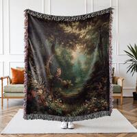 Enchanted Forest Owl Woven Throw Blanket, Outdoorsman Decor Birthday Gift for Her, Rustic Cabincore 