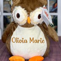 Owl, Custom Embroidered Baby Gift, Stuffed Owl, Plush Animal, Personalized Stuffed Animal, Baby Show