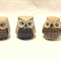 Set of 3 Vintage Miniature Pottery Owls