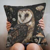 Mystical Forest Cushion, Dark Cottagecore Decor, Barn Owl Throw Pillow