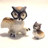 Pair of Vintage Owls ~ Miniature Ceramic Owl & Owlet