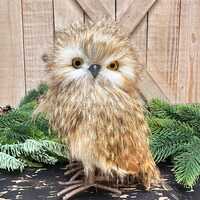 9 Inch Speckled Feather Owl, Wreath Attachment, Christmas Tree decor, Winter Decor