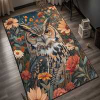 Colorful Owl Pattern Rug: Whimsical Cottagecore Animal Decor