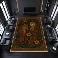 Victorian Fox & Owl Floral Rug: Artistic Animal Area Carpet