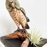 Retro Wooden Owl on Branch: Eclectic Boho Decor