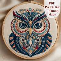 Forest Owl Hand Embroidery Design, Woodland Bird Embroidery Pattern, Forest Animal Embroidery PDF, P