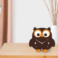 Charming Owl Shaped Clock, Cartoon Style, Brown, Acrylic, Color Box, 5.9"x5.7"x1.4"