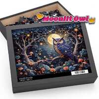 Enchanted Moonlit Owl Puzzle - Whimsical Forest Scene with Glowing Mushrooms and Flowers (120, 252, 