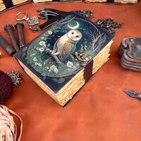 Handmade Barn Owl Leather Journal: Vintage Book of Shadows with Lock