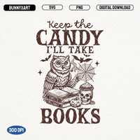 Keep the Candy I'll Take Books SVG PNG, Vintage Owl Halloween, Book Halloween Shirt, Retro Booki