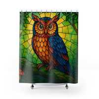 Vibrant Owl Shower Curtain | Stained Glass Design, Bathroom Decor, Nature Enthusiast Gift, Owl Lover