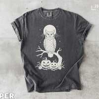 Spooky Owl Halloween T-Shirt: Gothic Pumpkin Design