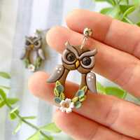 Floral Owl Earrings: Polymer Clay Woodland Jewelry - Hypoallergenic