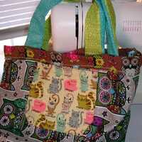 Oversized Shoulder Tote Bag with Owl and Cat Print