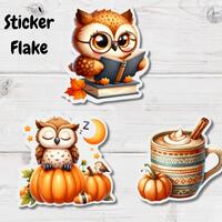 Fall Sticker Flakes- Reading Stickers- Book Stickers- Owl Stickers- Autumn Stickers