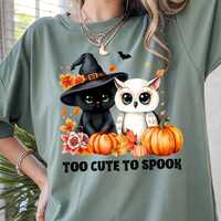 Cute Black Cat & White Owl Halloween PNG l Fall Pumpkins, Autumn Flowers, Witch Hat, Spooky Anim