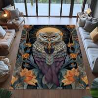 Ornate Owl Rug, Boho Floral Mandala Design