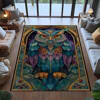 Ornate Owl Rug, Colorful Bird Mandala, Art Deco Style