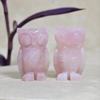 Hand-Carved Rose Quartz Owl Pair: Healing Crystals, Love & Wisdom