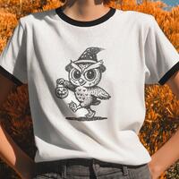Owl Witch Halloween T-Shirt, Retro graphic ringer tee, Vintage Aesthetic spooky cute halloween trick