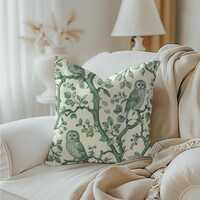 Green Owl Pillowcase Woodland Toile Owl Cushion Cover Farmhouse Owl Pillow Cover French Country Pill
