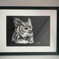 Great Horned Owl Portrait | Realistic Animal Art Print