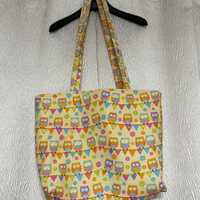 Handmade Colorful Yellow Owl Bag with Handles - Inside Pockets