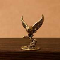 Hibou en laiton miniature – Figurine décorative vintage – Sculpture hibou ailes d