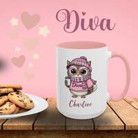 Diva Coffee Mug, Personalized Owl Mug - Gift for Owl Lovers, Cute Coffee Cup, Customizable Mug, Fun 