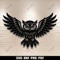 Owl with Spread Wings Svg Dxf – Wild bird silhouette for CNC, laser cutting, Cricut, Glowforge