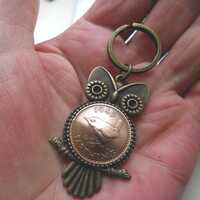 80th birthday gift Owl Key Fob owl gift with British 1945 bird coin gift for a woman gift for a man 