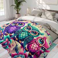 Colorful Owl Fleece Blanket, Cozy Throw, Kids Room Decor