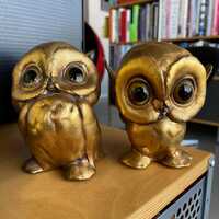50s Freeman McFarlin Potteries California Gilded Ceramic Owl Gold Leaf Maynard Anthony Freeman