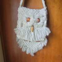 Vintage Macrame Owl Purse Shoulder Bag Boho Hippie