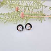 Owl Stud Earrings - Handmade from Original Art - Small Glass and Stainless Steel Stud Earrings - 1/2