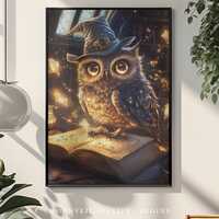 1000-Piece Fantasy Puzzle  Wise Owl Wizard with Magical Hat and Spellbook, Enchanted Library Scene w